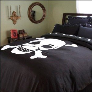skull bedding black