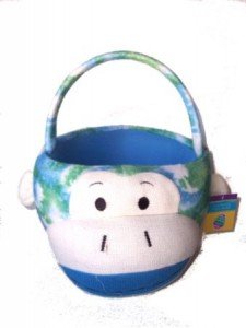 sock monkey easter basket green blue