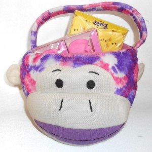 sock monkey easter basket purple